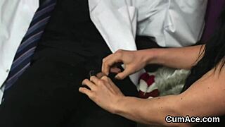 Hot hottie receives facial cumshot in POV