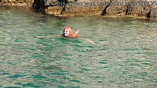 i spotted a skinny naked girl flashing her shaved small tits by the blue water outdoors