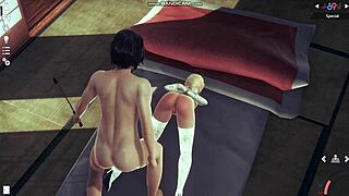 Honey Select 2 videogame features blonde in white lingerie getting whipped and fucked.