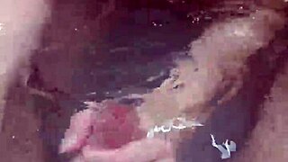 This bath handjob just ended with a hot underwater cumshot, wow!