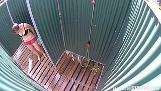 Brunette Milf Caught Showering at Public Pool