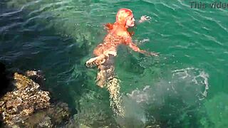 i spotted a skinny naked girl flashing her shaved small tits by the blue water outdoors