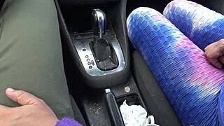 Stepmother gropes her stepson's monster cock in a daring car encounter