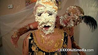 2 blondes gettin wet n messy piein each other