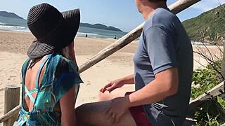 Milf teases stranger with tongue and gets ass fucked in public.