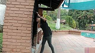 Risky outdoor blowjob with big-ass stepsister