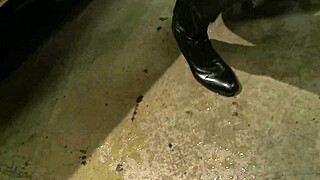 Brunette Slut in Denim Skirt Gets Fucked in Workshop