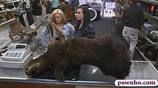 couple lesbians pounded by pawn keeper in storage room 😈 reality sex for cash 3 some group spying amateurs hidden cam lesbian