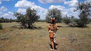 Savannah vixen enjoying a mature outdoor adventure with amateurs