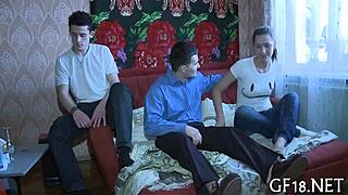 Perverted Lad with Specs Grips Tight for Rough Action Now!