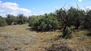 Savannah vixen enjoying a mature outdoor adventure with amateurs