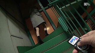 Skipping walk with remote vibrator in night alley