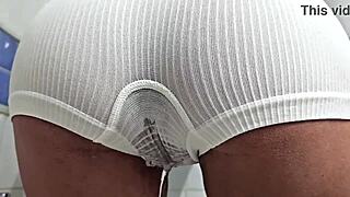 desperate pee in my panties while he pees on me.