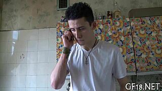 Perverted Lad with Specs Grips Tight for Rough Action Now!