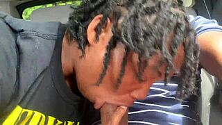 Ebony deepthroats monster cock outdoors