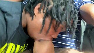 Ebony deepthroats monster cock outdoors