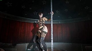 She starts undressing, dancing seductively, her big tits bouncing, ass swaying in striptease, clothes ripped off passionately