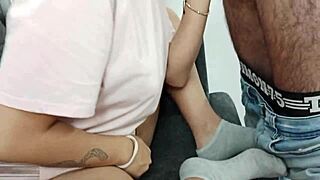 Wow! Latina Stepsister Sucks Me Off After Exam on Sofa