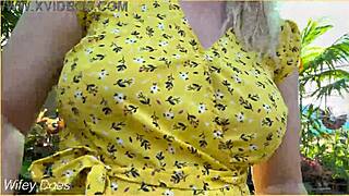 Wifey heads out braless in summer dress looking amazing with blonde hair