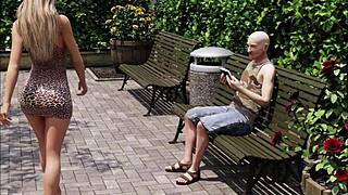 A woman in a dress and heels enjoys a walk in the park