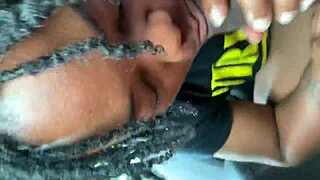 Ebony deepthroats monster cock outdoors