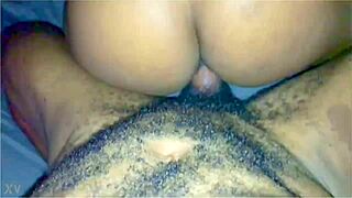 ebony babe rides big cock with creamy finish in homemade clip