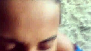 Exhibitionist couple fucks on public beach, stranger joins to cum