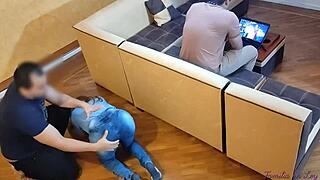 Man, I'm such a hot wife! If my husband won't fuck me, his friend will bang me like a whore while he works on his laptop.