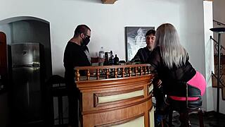 Married blonde slut fucks at the bar!