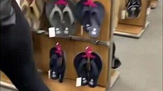 Flashing my ass in the public store turns me on, so I had to masturbate in the restroom