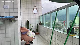 Naughty latina maid flaunts tight shorts in security camera voyeur footage