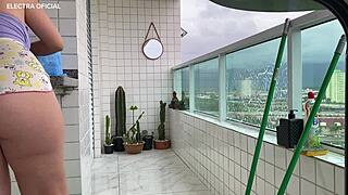 Naughty latina maid flaunts tight shorts in security camera voyeur footage