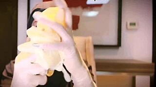 Nurse uses latex gloves in hospital fetish session