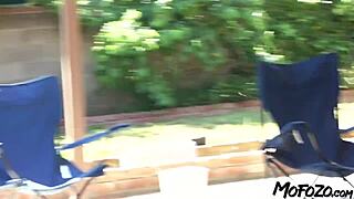 Latina with big tits receives anal blowjob and cum on ass