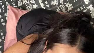 Cute submissive girlfriend intensely deepthroats big cock with sloppy blowjob