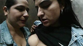 Chubby Lesbian Milfs Use Vibrator in Mall for Money