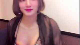 Cat-eared sexy crossdresser masturbates live on Japanese stream