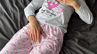 Horny Teen 18+ in Pajama FINGERS PUSSY to Squirt