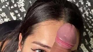 Cute submissive girlfriend intensely deepthroats big cock with sloppy blowjob