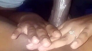 Ebony milf gives sloppy blowjob to big black cock.
