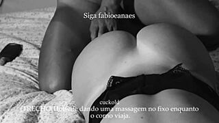 Hotwife safada massages huge cock while cuckold travels and films.