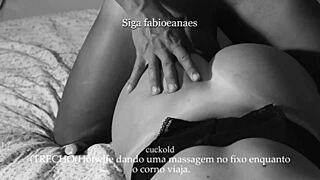 Hotwife safada massages huge cock while cuckold travels and films.