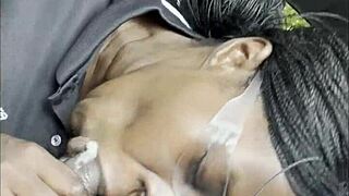 Hella swallows for the first time in submissive roleplay.