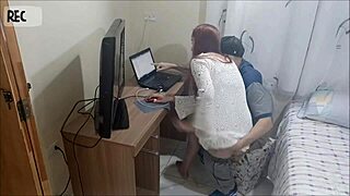 Feeling so naughty, the slut without panties seduces the net technician for cum on ass