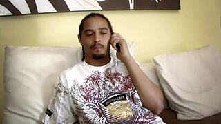 black dude gets sucked by hot ebony aryana starr with big curves, then fucks her