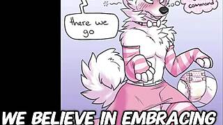 Diapered furry explores first-time delights in wild costume play for ultimate thrill.