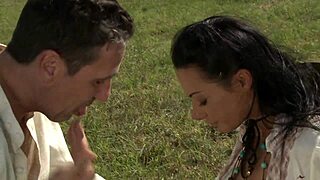 Sandra Romain banging hard outdoors with big tits on display