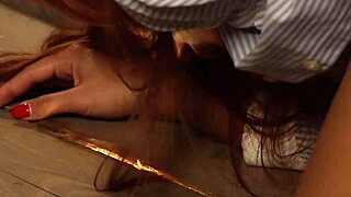 Voyeur lesbian slave masturbates and orgasms while watching the naked madame