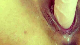 angelina grey's hairless pussy up close takes big dildo and squirts hard