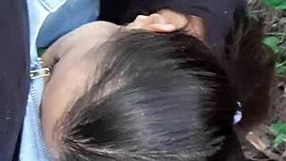 Brunette Lesbian Licks Pussy in Forest Until Orgasm